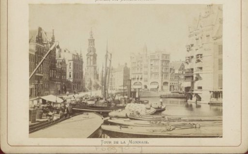 View from the Amstel towards the Sophiaplein (Muntplein) in Amsterdam with the Munttoren on the left