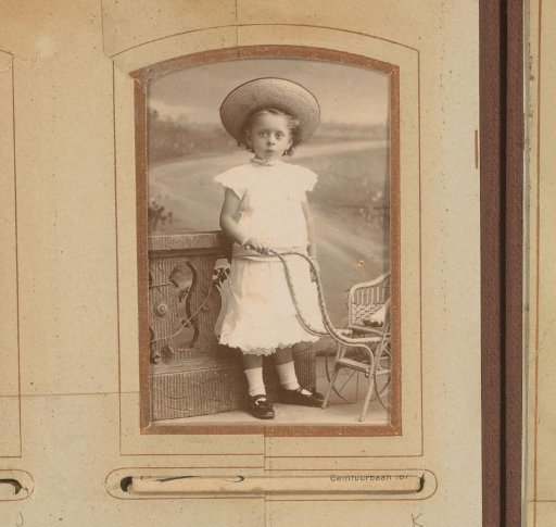 Portrait of a girl with a cart and doll