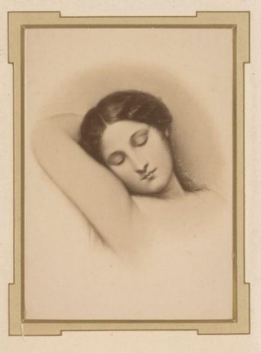 Photographic reproduction of a drawing of a sleeping woman