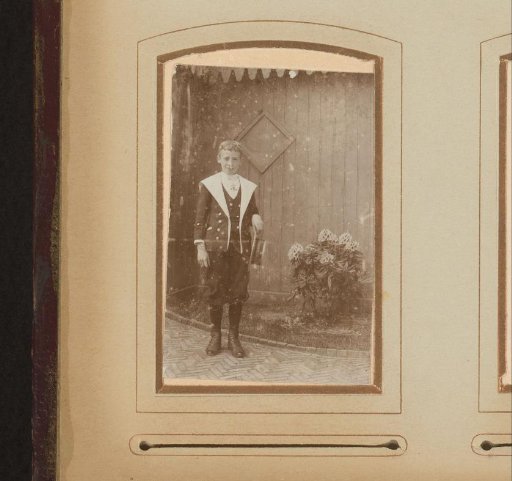 Portrait of a Boy with a Hat in His Hand, Standing in a Garden
