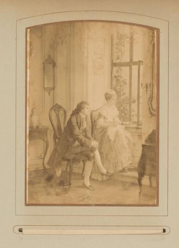 Photographic reproduction of a painting of a man and a woman sitting before a window and looking out