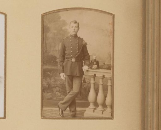 Portrait of a Young Man in Uniform, Standing by a Balustrade