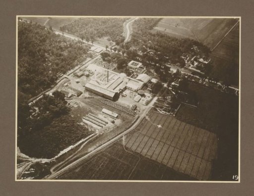 Aerial view of the Boedoeran sugar factory in Sidoarjo, Java