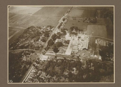 Aerial view of the Boedoeran sugar factory in Sidoarjo, Java