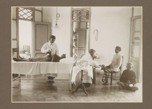 Nurses and patients in the outpatient clinic of the Goedo sugar factory in Djombang, Java
