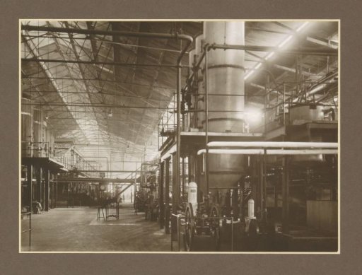 Hall with machines of the Goedo sugar factory in Djombang, Java