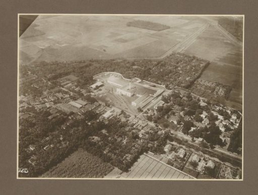 Aerial view of the Goedo sugar factory in Djombang, Java