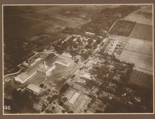 Aerial view of the Goedo sugar factory in Djombang, Java