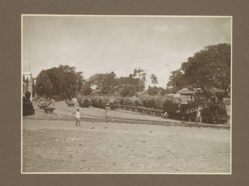 Railway yard at the Meritjan sugar factory in Kediri, Java