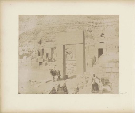People and donkeys on the temple complex of Deir el-Bahri
