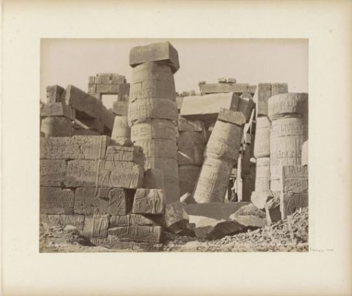 Columns with hieroglyphs of the great hall (hypostyle hall) in the Temple of Karnak