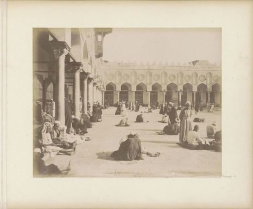 Students on the courtyard of the Al-Azhar Mosque in Cairo