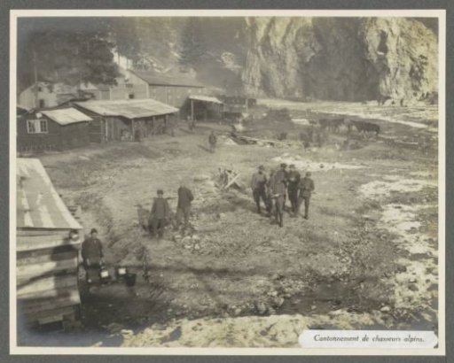 Army camp of Alpine hunters in the Dolomites, presumably Italians