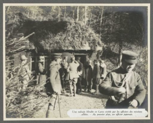 Officers of an international mission at a fortified entrenchment in the Karst mountains