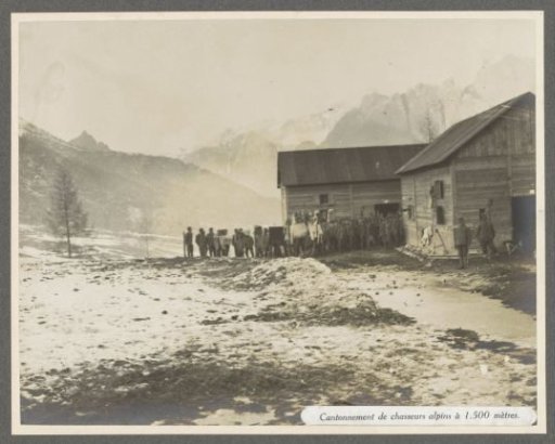 Army camp of Alpine hunters at 1500 meters altitude in the Dolomites, presumably Italian