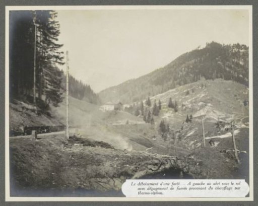 Deforested mountain slope with a smoking shelter in the Dolomites