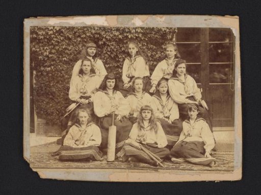Group portrait of girls from the cricket team of the Halliwick School for Girls