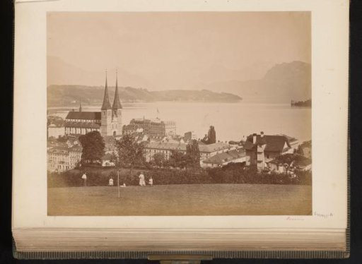 View of Lucerne and the Lake of the Four Forest Cantons with the church of St. Leodegar on the left