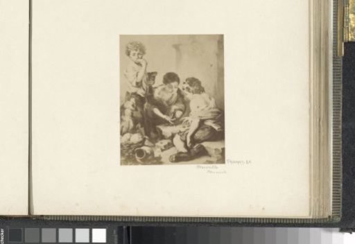 Photoreproduction of (probably) a painting by Bartolomé Esteban Murillo, depicting children playing dice