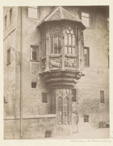 Bay window with sculptures at the rectory of St. Sebaldus's Church in Nuremberg