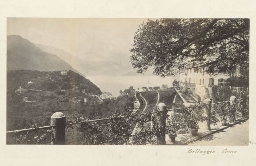 View of terraces and mountains at Bellagio on Lake Como