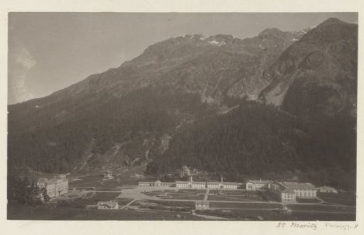 View of St. Moritz at the foot of the mountains