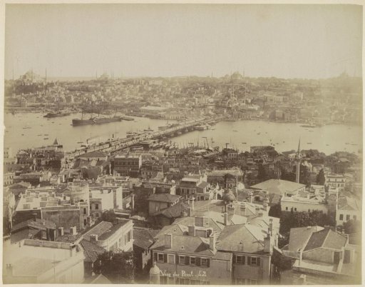 View of the districts of Istanbul and the Galata Bridge over the Golden Horn