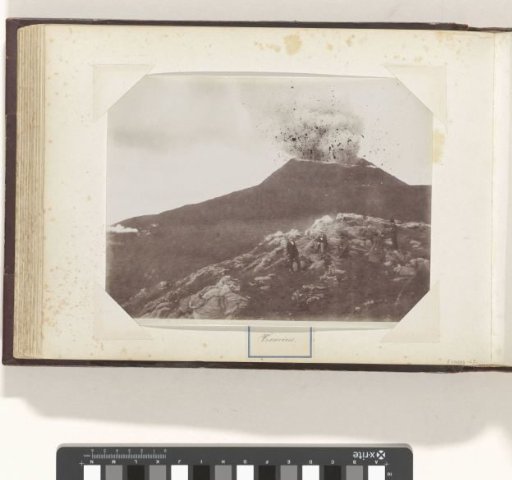 Group of men and women at the foot of Vesuvius during an eruption