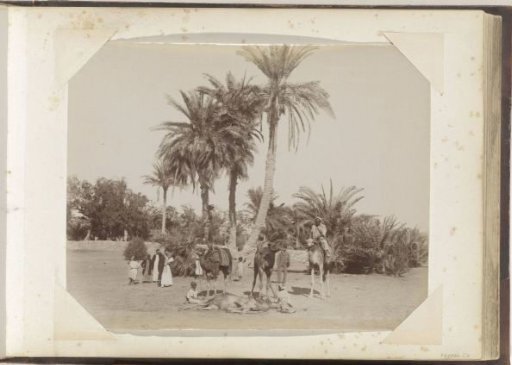 Men, children and camels at the Moses Fountain, presumably in Egypt