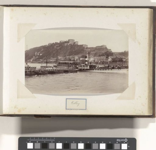 View of Fort Ehrenbreitstein and a pontoon bridge near Koblenz