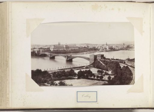 View of a railway bridge and a palace in Koblenz