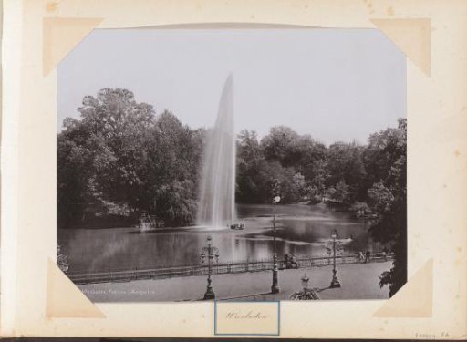 Pond with fountain in the Kurpark of Wiesbaden