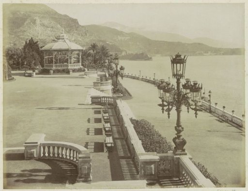 View of the terraces and the music kiosk at the Monte Carlo Casino