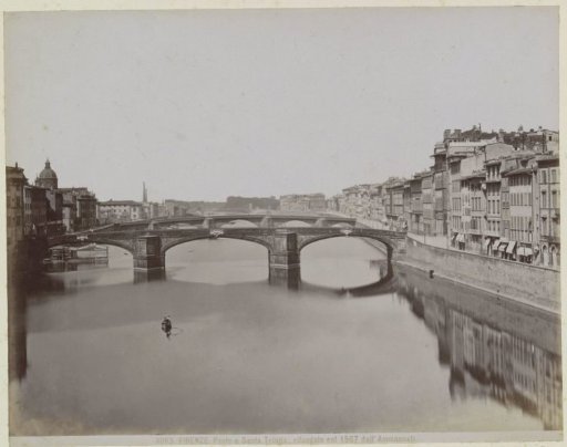 View of the Ponte a Santa Trinita, the Arno and adjacent buildings in Florence