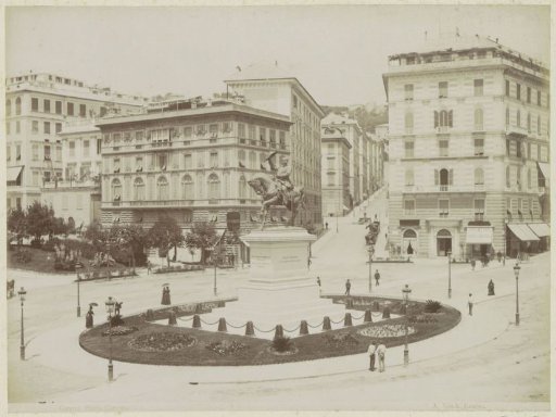 Piazza Corvetto in Genoa with a statue of King Victor Emmanuel II in the center