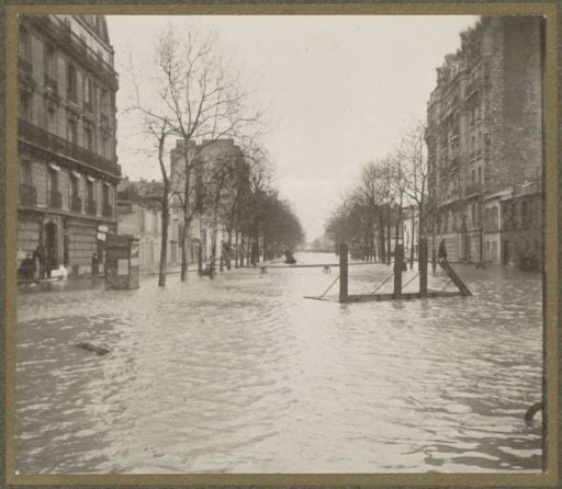 Flooded street with footbridges in Paris
