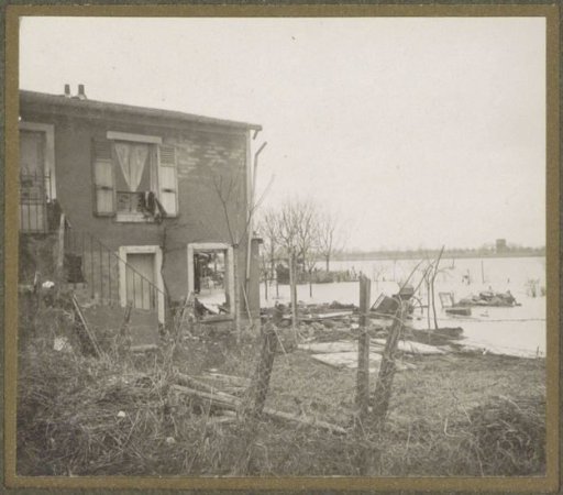 Destroyed house in a flooded suburb of Paris