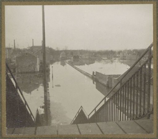 Flooded area in Paris viewed from a staircase