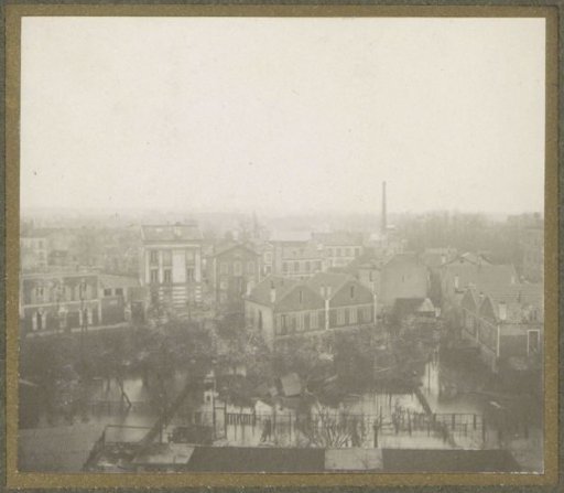 Flooded suburb of Paris viewed from a window