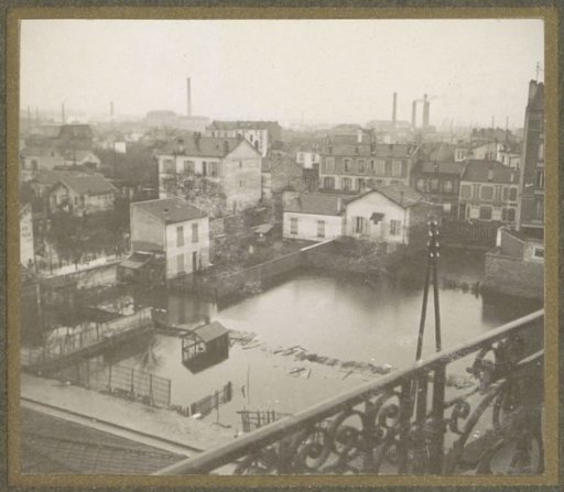 Flooded suburb of Paris viewed from a window