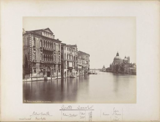 Grand Canal with palaces, the Basilica of Santa Maria della Salute and the Fondamenta Salute in Venice