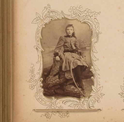 Portrait of a Girl with a Hoop, Sitting on a Tree Stump