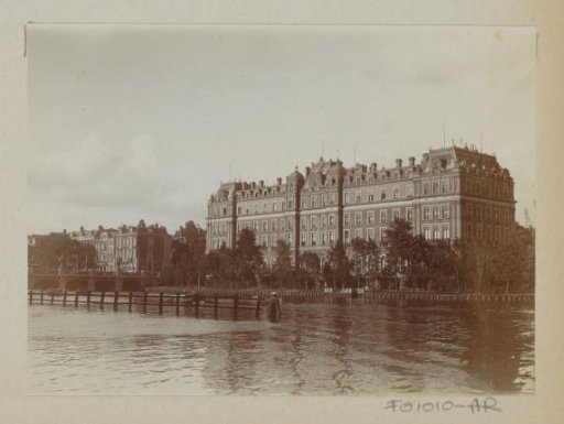 View of the Amstel Hotel in Amsterdam, in the foreground the Amstel