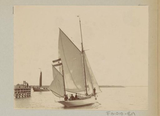 Sailing ship on the water near a cormorant