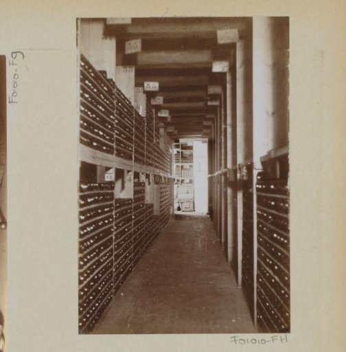 Corridor with bottle racks in a brewery