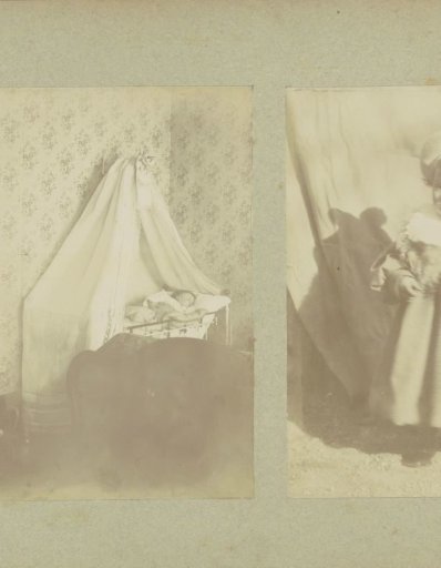 Baby in a cradle with a canopy