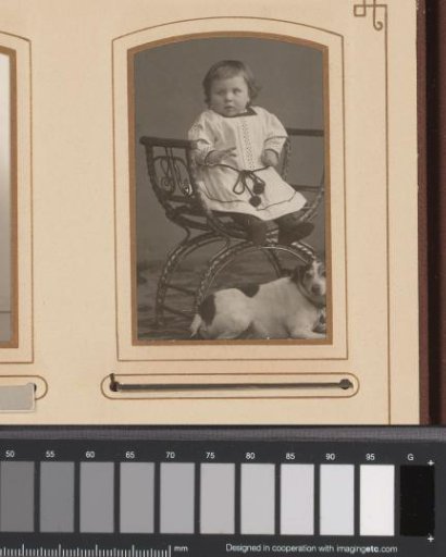 Portrait of a girl sitting on a chair with a dog