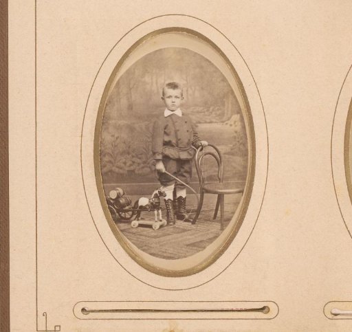 Portrait of a Boy with a Hobby Horse, Standing Beside a Chair
