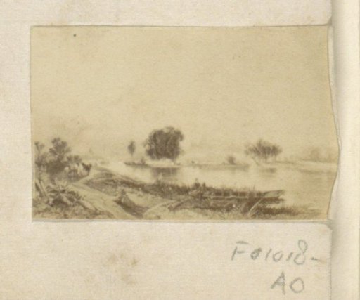 Photographic reproduction of (possibly) a print with a river landscape
