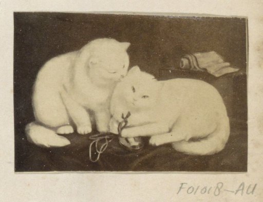 Photographic reproduction of (possibly) a painting with two cats